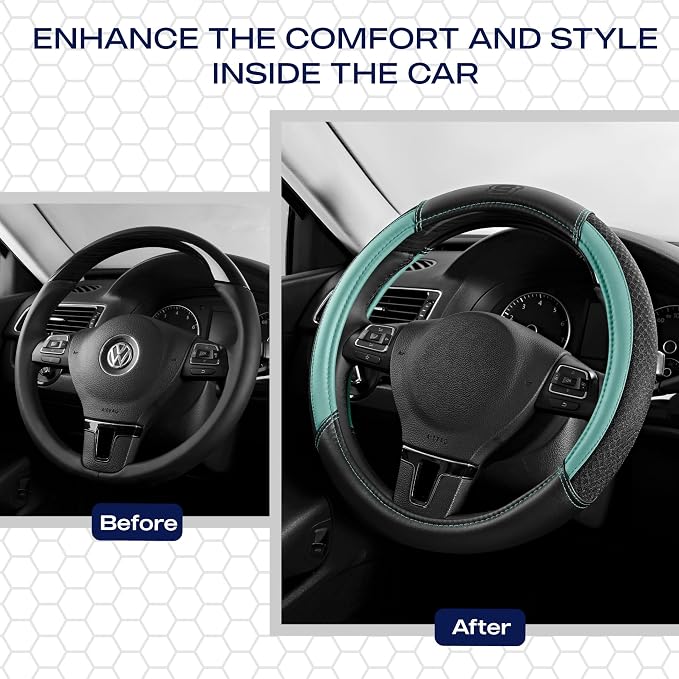 Skechers Air-Cooled Steering Wheel Cover,Air Cool Mesh Leather Car Steering Wheel Cover Universal Fit 14" 1/2-15" Car Wheel Protector for Men Women Fit Suvs,Vans,Sedans,Car,Trucks,Mint - Image 6