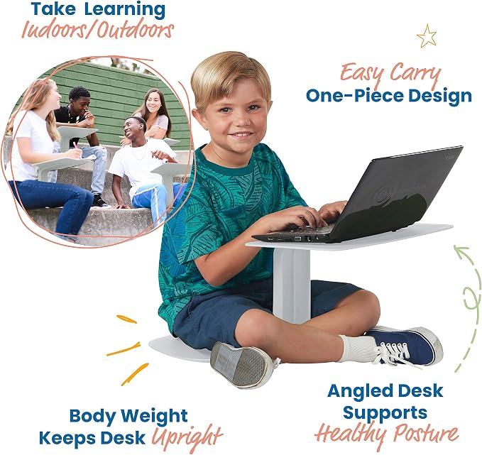 ECR4Kids The Surf Portable Lap Desk, Flexible Seating, Light Grey - Image 3