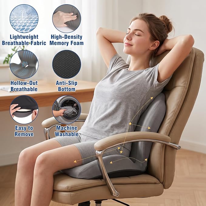 Car Seat Cushion Office Chair Cushion with Lumbar Support Pillow | Ergonomic Seat Cushion for Relieve Sciatica & Tailbone Pain, Ideal for Car Driving Truck Office Chairs Wheelchairs Home Use - Image 6