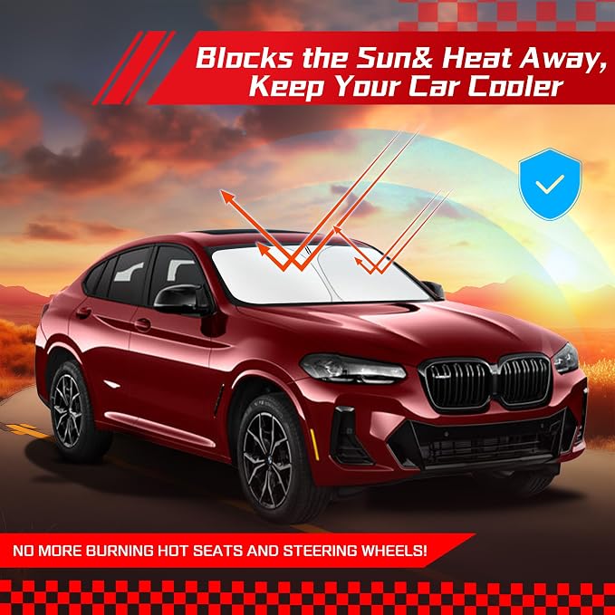 ARISMOTOR Windshield Sun Shade for BMW X4 2019-2025 | Custom Fit, Foldable, Front Window Sunshade Sun Visor Protector, Block UV Rays, Keep Car Cooler - Image 7