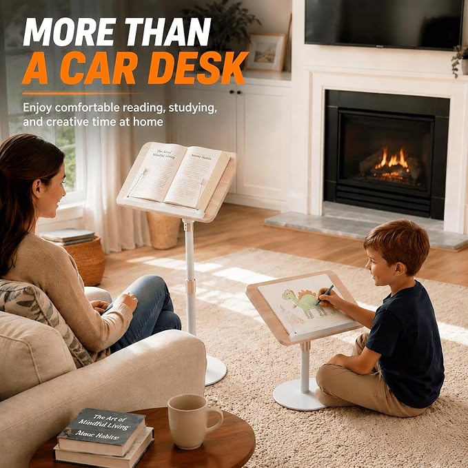 Adjustable Car Desk for Laptop, Portable SUV Workstation with Solid Wood Tabletop, 360° Swivel & Tilt Rotation, Height Adjustable Laptop Stand for Vehicle, Reading, Writing and Travel - Image 7