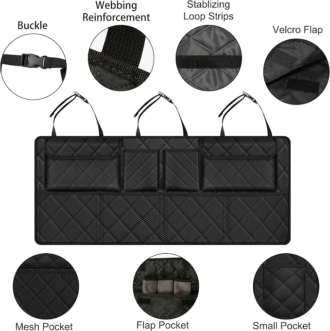 Femuar Car Trunk Organizer, Large Capacity Backseat Trunk Organizer (42"*18"), Collapsible Car Storage Bag with 8 Pockets, SUV/MPV/Truck - Black - Image 4