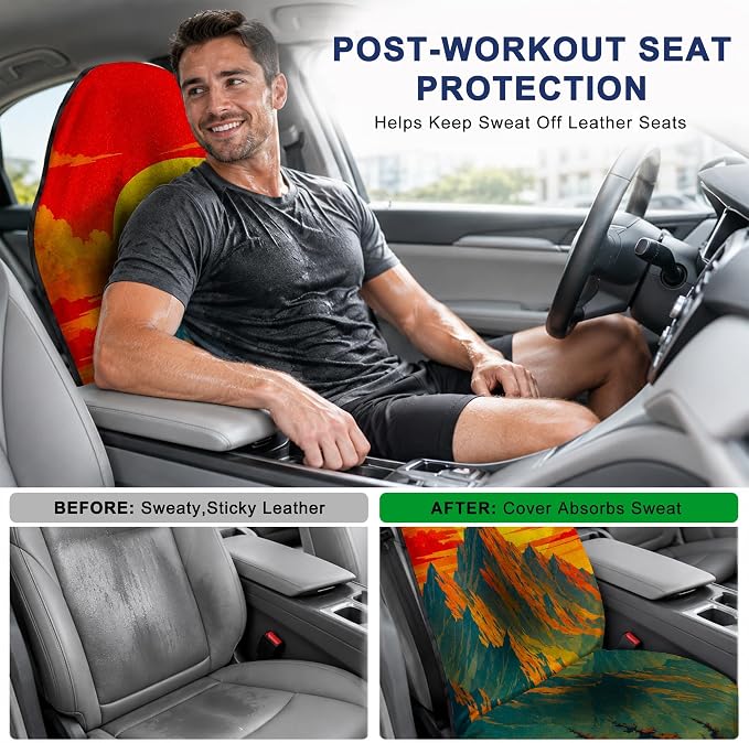 Car Seat Towel Cover for Front Seats, 1Pc Sweat Absorbent Car Seat Protector with Non-Slip Backing, Waterproof Towel Car Seat Covers for Runners, Gym, Swimming, Beach, Pets, Mountain Sunset - Image 4