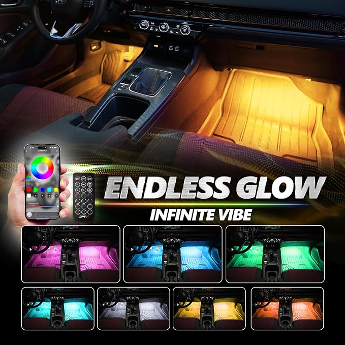 OPT7 Aura Pro Multicolor Interior SUV & Van Lights w/App & Remote, 6PC Kit | Extended Interior Lighting, RGB Ambient Footwell Glow, Full SUV Coverage, Sound Sync, 3-Row Car Decor, 12V LED Strips - Image 6