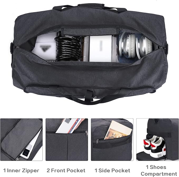 100L EXTRA LARGE Foldable Waterproof Travel Duffle Bag for Men Women | with Shoe Compartment, Black, 32“ Duffel for Weekender Gym Sport, Tear Resistant, Polyester - Image 3