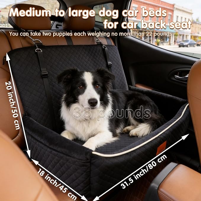 Large Dog Car Seat & Travel Bed-2-in-1 Dog Car Bed for Back Seat,Ultra-Soft Velvet Memory Foam,Snap Hook Seatbelt Loops,Non-Slip Bottom for Pets up to 50 lbs. - Image 3
