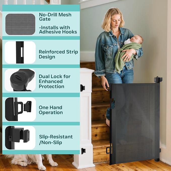 200 Inch Extra Wide Retractable Baby Gate,Mesh Baby Gate or Mesh Dog Gate,34" Tall,Child Safety Gate for Doorways, Stairs, Hallways, Indoor or Outdoor - Image 6