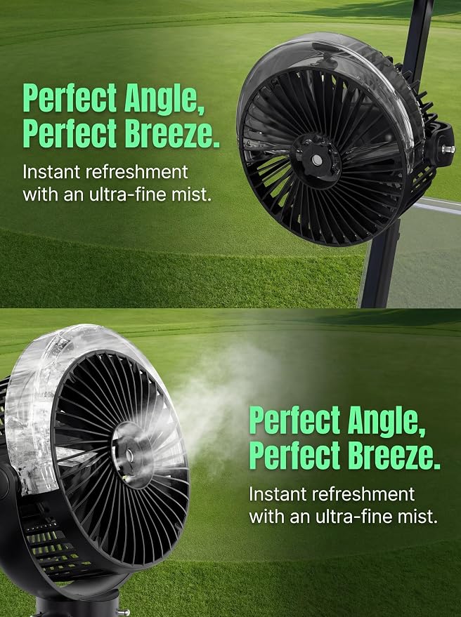 2-Pack Magnetic Golf Cart Misting Fan with Heavy-Duty Strap, 12000mAH Battery Operated Portable Fan with 4 Speeds, LED, Timer, Suitable for EZGO Club Car Yamaha, Golf Cart & Camping Accessories 2026 - Image 4