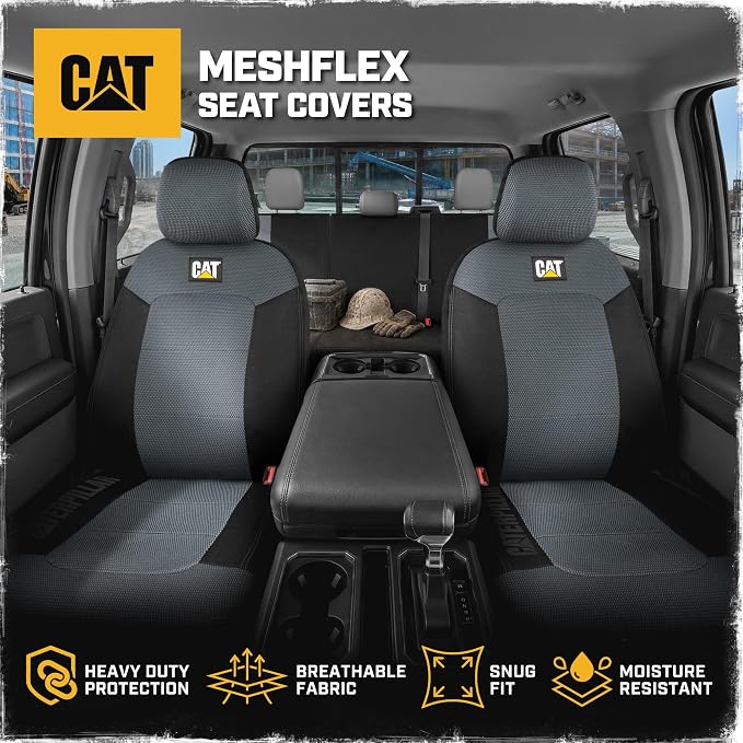 CAT MeshFlex Seat Covers Full Set for Full-Size Pickup Trucks Only - Gray | Front Bucket Seat Covers & 60/40 Split Rear Bench Protector – Interior Accessories For F-150, Silverado, Ram, Sierra & Tundra - Image 4