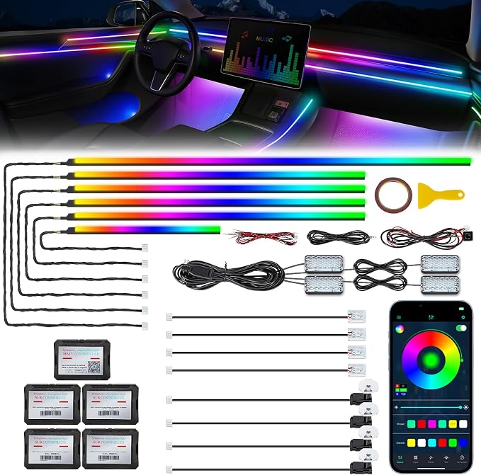 Dreamcolor Acrylic Interior Car LED Strip Light with Wireless APP, RGB 18 in 1 with 175 inches 600 LEDs Fiber Optic Car Ambient Lighting Kits, Music Sync Function Neon LED Strip for Car Accessories by Unknown