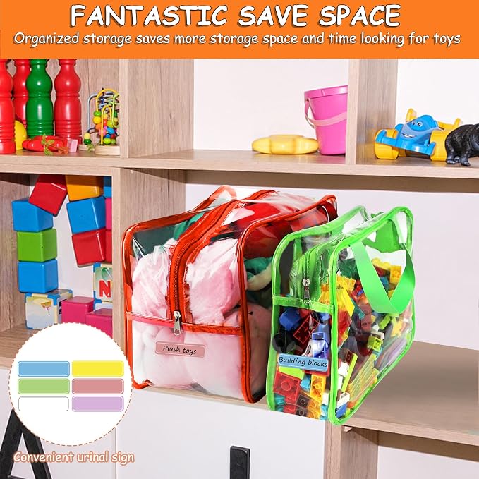 6 Color Toy Storage Bags with Labels, Reusable Clear PVC Board Game Storage, Travel Waterproof Organizer Bags with Zipper Large Capacity (L, XL, XXL) - Image 6