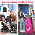 J.L. Childress Gate Check Bag for Single & Double Strollers, Neon Pink | AirTag compatible Gate Check Bag keeps strollers clean, protected & easy to identify when airport gate checking - Image 7