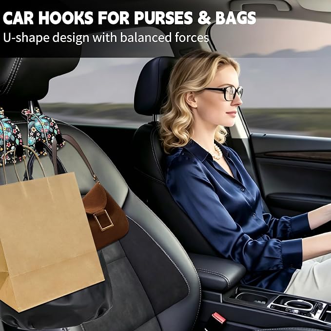 XIANGYUAN 2PCS PU Leather Car Seat Back Storage Headrest Hook,Purse Holder Bags Hanger,Women Car Accessories Organization(Green sea Turtle) - Image 6