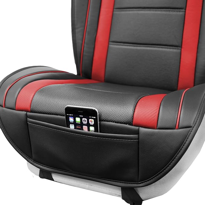 FH Group Front Set Faux Leather Car Seat Cushions - 2 Pack Seat Covers for Cars Trucks SUV, Waterproof, Universal Fit Seat Covers, Red/Black - Image 9