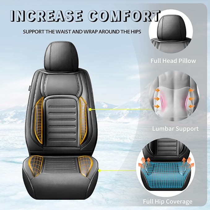 Fit CHR Car Seat Covers for Toyota CHR 2018-2021 2022 -Premium Leather, Waterproof，Breathable，All-Weather Seat Cushion Protecto & Airbag Compatible, Full Set Black - Image 6