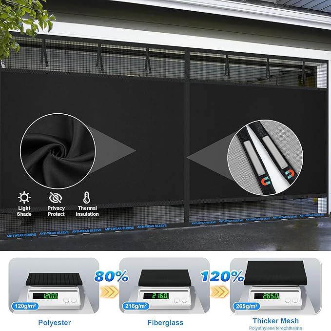Privacy Garage Door Screen Blackout for 1 Car Garage-10x7FT Heavy Duty Magnetic Garage Screen,Thicker 265g/㎡ Mesh, Hands Free, Magnetic Privacy Garage Screen Door (Black, 10 * 7FT) - Image 4