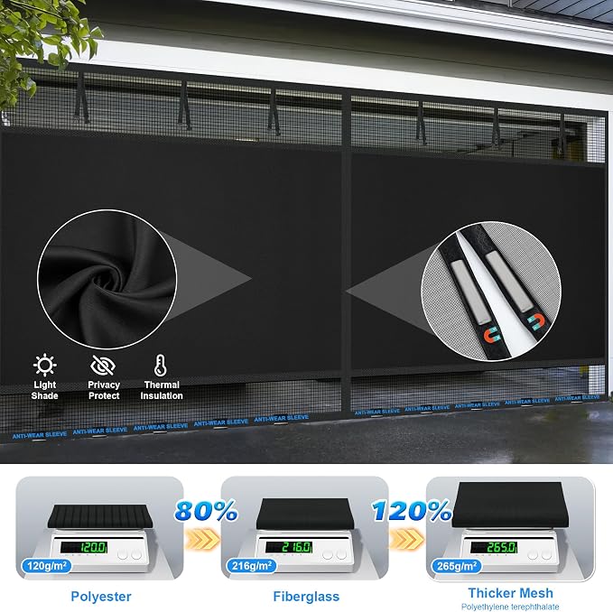 Privacy Garage Door Screen Blackout for 1 Car Garage-9x8FT Heavy Duty Magnetic Garage Screen,Thicker 265g/㎡ Mesh, Hands Free, Magnetic Privacy Garage Screen Door (Black, 9 * 8FT) - Image 4