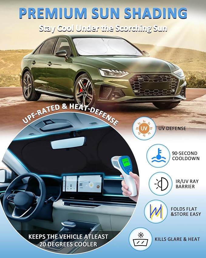 Sun Shade for A4/S4 2017-2024 2025 2026 Windshield Sunshade Window Cover | for Audi A4/A4 allroad, A4 Quattro/S4 Foldable Front Retractable Sun Visor Interior Protector - Image 2