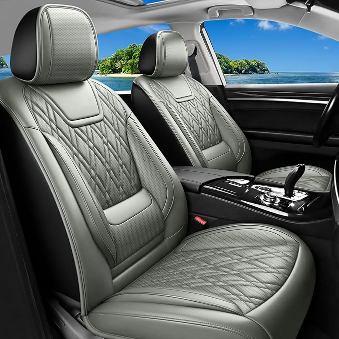 Car Seat Covers Compatible with GMC Terrain 2010-2025 2026 - Full Set 5 Seats Luxury Leather All-Weather Seat Cushions & Protectors, Waterproof & Breathable, Airbag Compatible (Grey) by Unknown
