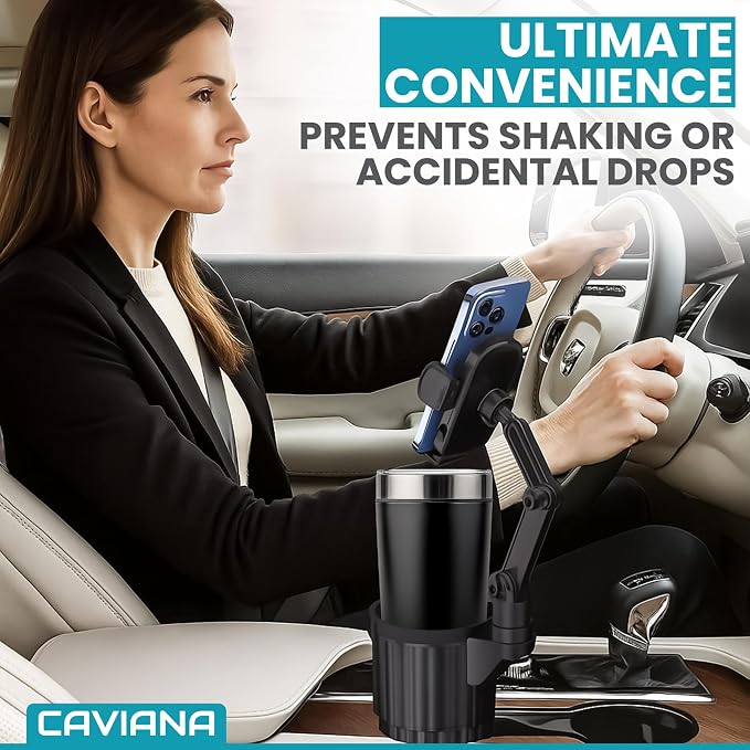 Phone Holder & Phone Mount for Car & Cup Holder Expander – 2-in-1 for Smartphones, Bottles, Tumblers & Coffee Mugs – Strong Clamp, Anti-Shake, 360° Rotation - Image 3