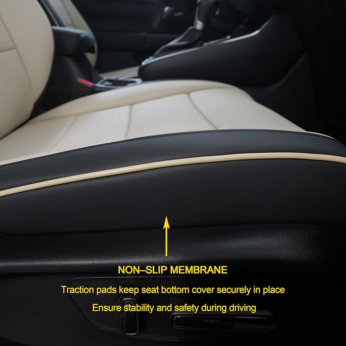 Lolcar CRV Seat Covers Custom Fit for Honda CRV 2023 2024 2025 2026 Leather Car Seat Cover Full Set for Trucks SUV,Waterproof Car Seat Cushion,Faux Leather(Black/Beige) - Image 2
