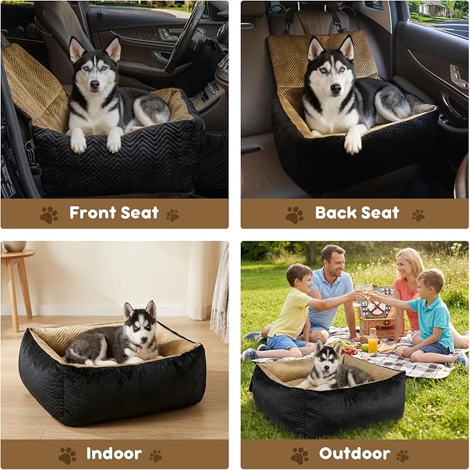 Dog Car Seat for Small Dogs,Medium Dog Car Bed with Detachable Washable Cover,Pet Puppy Booster Cars Seats with Safety Belt Up to 30 lbs(Black V) - Image 2