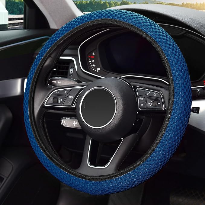 KAFEEK Elastic Stretch Steering Wheel Cover, Universal 15 Inch, Light Blue | Breathable Ice Silk Microfiber, Non-Slip Car Grip, Warm in Winter and Cool in Summer, Odorless - Image 3