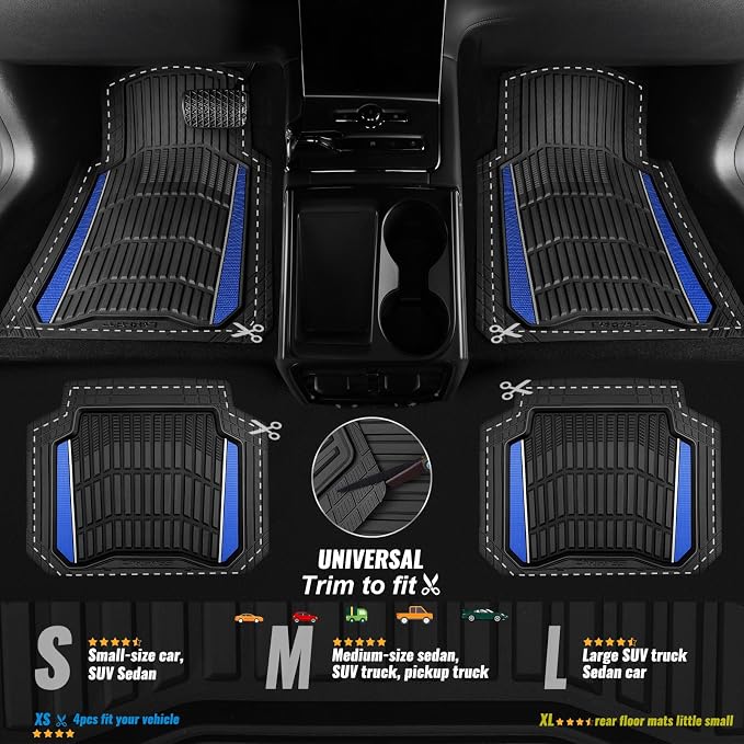 CAR PASS Heavy Duty Rubber Car Floor Mats, Deep Waterproof Car Floor Mats All Weather, Aluminum Film Floor Mats for Cars Non-Slip Universal Trim to Fit for SUVs Trucks Sedans Vans, Black Blue Metallic - Image 3