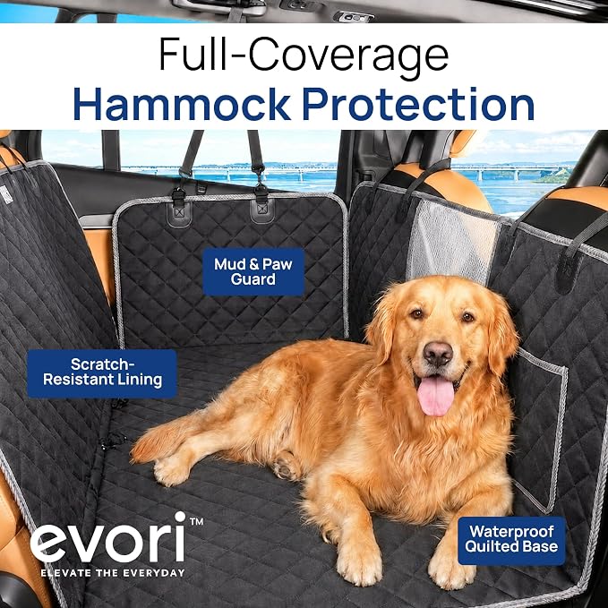 evori Dog Guard, Waterproof Dog Car Seat Cover with Mesh Barrier, Hammock | Nonslip back seat protector with mesh divider for cars, trucks and SUVs, scratchproof dog blanket, adjustable straps - Image 3