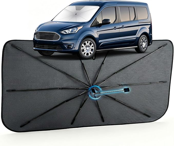 Car Windshield Sun Shade Umbrella for Ford Transit Connect 2010-2023 | [Reflective Coated Fabric] Car Shades Sun Visor Keep Car Cool and Protects Interior, 1:1 Exact Fit by MakeLifeBetter