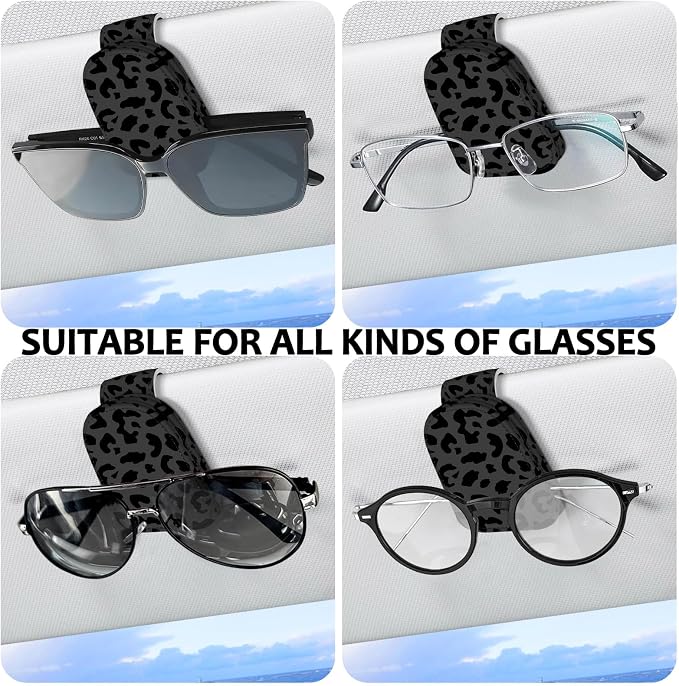 2 Pack Sunglass Holder for Car Visor, Universal Magnetic Car Sunglass Holder for Different Size Eyeglasses, Car Visor Accessories (Leopard-Black) - Image 5