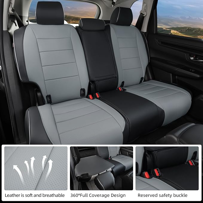Lolcar CRV Seat Covers Custom Fit for Honda CRV 2023 2024 2025 2026 Leather Car Seat Cover Full Set for Trucks SUV,Waterproof Car Seat Cushion,Faux Leather (Black/Gray) - Image 6