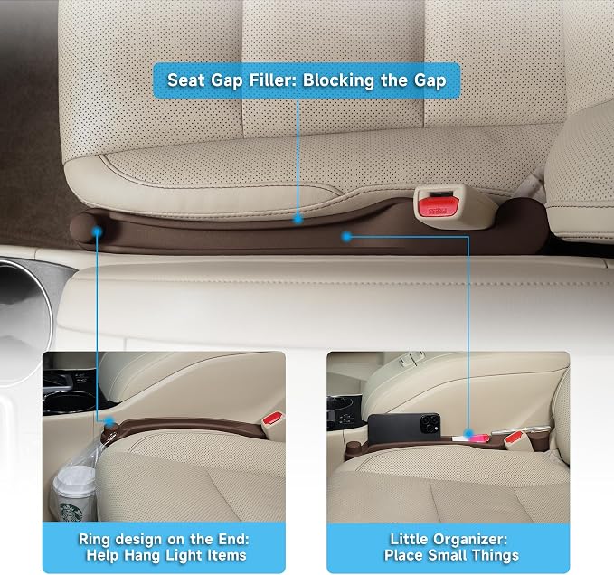 Givifive Car Seat Gap Filler Organizer 2Pack Soft Foam 3IN1 Multifunctional | Seat Side Gap Strip with Slot & Hook Universal Fit Car SUV Truck Fill The Gap Between Seat & Console (Standard Dark Brown) - Image 3