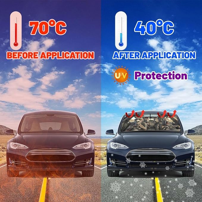 Socira Funny Donkey Car Windshield Sun Shade Umbrella Automotive Windshield Sunshade Foldable Front Car Accessories Interior Decor to Keep Vehicle Cool for Most Vehicles 57'' X 30'' - Image 5