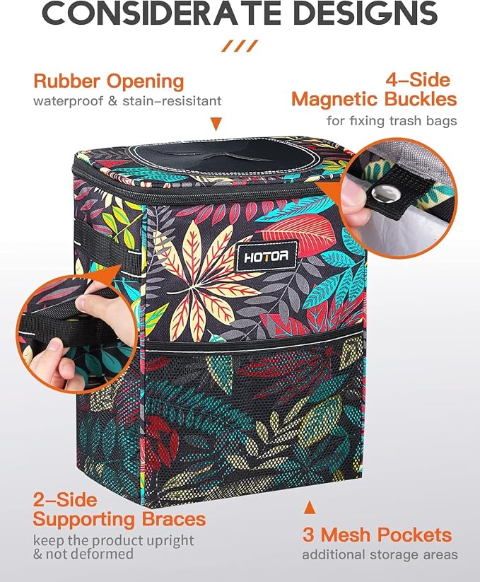HOTOR Car Trash Can, Compact Waterproof Organizer, Leak-Proof Bin, 2-Gallon | Autumn Leaves, Multifunctional Car Accessory with Adjustable Straps & Magnetic Snaps for Interior Car Storage - Image 4