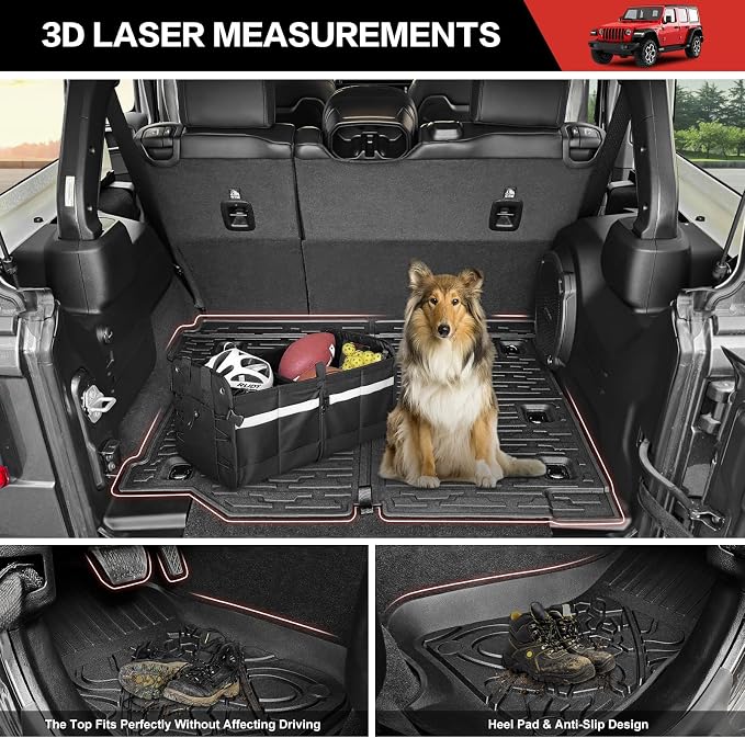 Cargo Liner with Floor Mats Fit for 2018-2025 Jeep Wrangler JL Unlimited 4 Door 4X4, Cargo Mat Durable TPE Floor Liner for 2024 Jeep Wrangler JL/JLU Accessories(Cargo Mat+Floor Mat) - Image 3