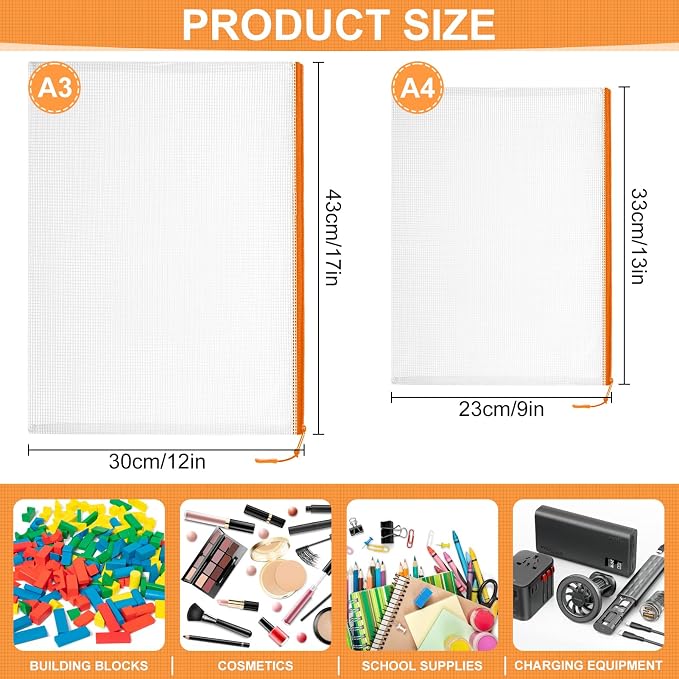 YOPCDJ 20PCS Mesh Zipper Pouch Bags,File Bags,Toy Storage Bags,Clear Organizer Bags,Suitable for Board Game,Home,School,and Office Organization(10A3+10A4) - Image 2