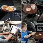 Car Desk 360° Rotating Wood Cup Holder Table for Car Center Car Accessories Car Tray for Laptop Compatible with Most Vehicle - Image 4