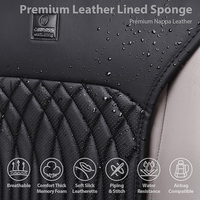 CAR PASS Car Seat Protector, Sideless Seat Covers for Cars, All Season Waterproof Nappa Leather Breathable Front Seats Cushion with Storage Pocket Universal Fit Vehicle Car SUV Truck, 2 Pack All Black - Image 3