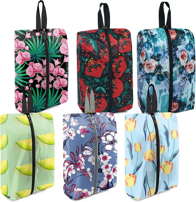 BeeGreen Shoe Bags 6 Pack Flower Design for Travel with Handle as Packing Organizers for Suitcase and Luggage | Portable Nylon Storage Accessories for Vacations, Essential Gifts for Women and Men​ by BeeGreen
