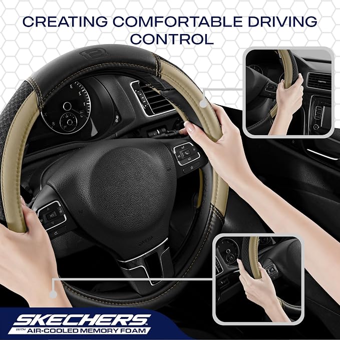 Skechers Air-Cooled Steering Wheel Cover,Leather Car Steering Wheel Cover Universal Fit 14" 1/2-15" Car Wheel Protector for Men Women Fit Suvs,Vans,Sedans,Car,Trucks,Beige - Image 5