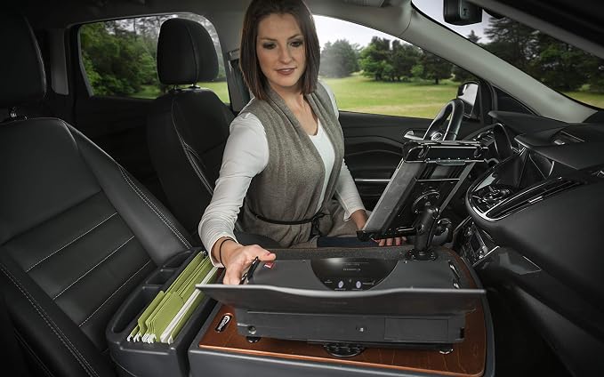 AutoExec AE-GMCD-PS-TAB-21M GripMaster Car Desk for Your Vehicle Workstation and Mobile Office, Mahogany with Printer Stand and Tablet Mount | Vehicle Workstation, Mobile Office, Printer Stand, Tablet Mount - Image 3