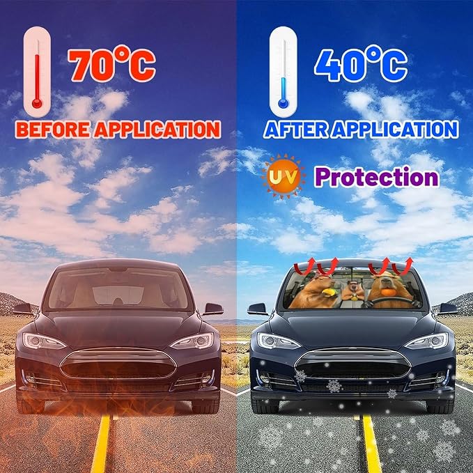 Funny Capybara Car Windshield Sunshade Umbrella Capybaras Sun Shade Umbrella for Car Foldable Windshield Umbrella Block UV Rays Heat Keep Vehicle Cool for Cars SUV 57"x30" - Image 4