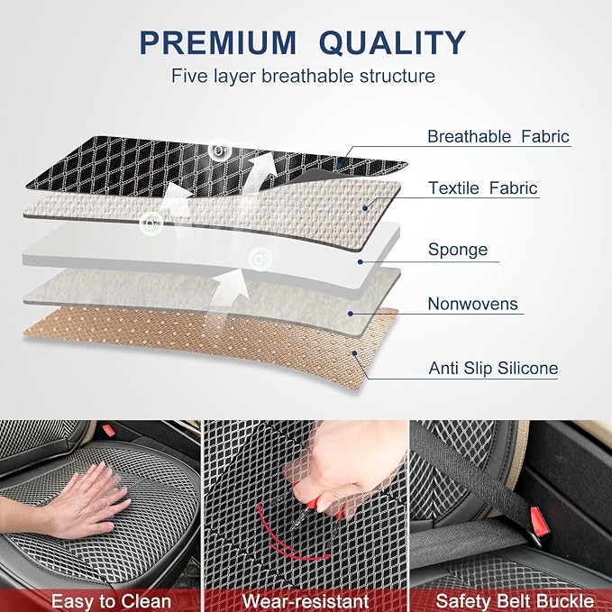 1 Pack Black Ventilated Cooling Car Seat Covers for Summer | 3D Air Mesh, PU Leather, Breathable, with Storage pocket, Non-slip, Universal Fit for Car Truck SUV, Easy to Install - Image 3