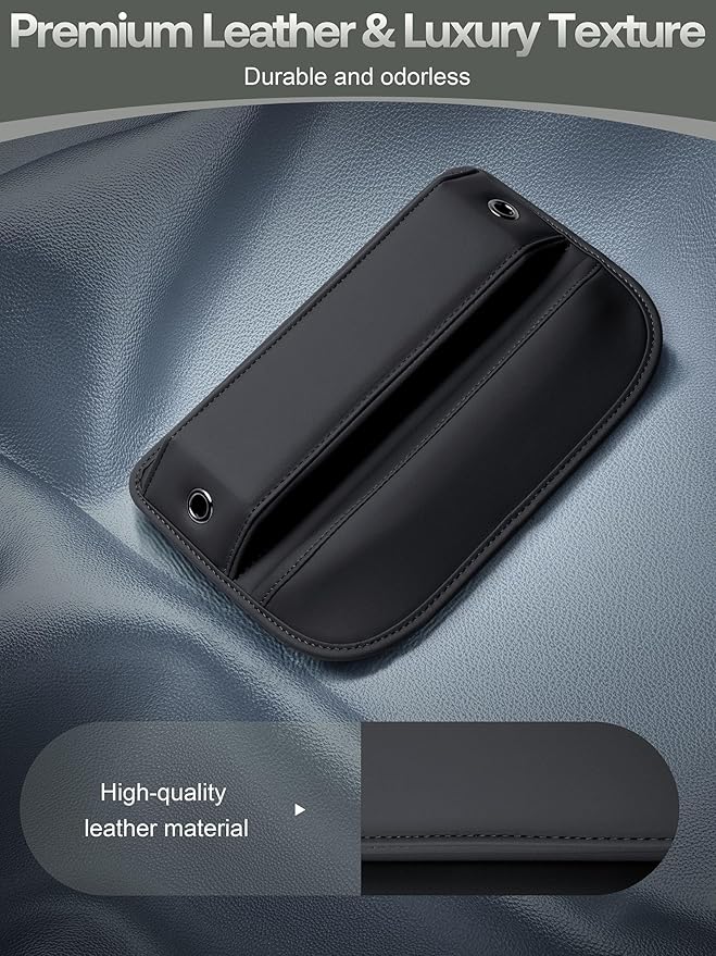 Premium Leather Car Seat Gap Filler Organizer (0.2”-1.2" Gaps), Clever Gifts for Car SUV Truck Owners (Black, 2 Pack) - Image 6