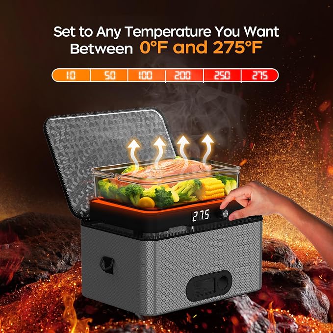 Portable Oven, 12V 24V 110V-240V Car Food Warmer Portable Personal Mini Oven Electric Heated Lunch Box for Meals Reheating & Raw Food Cooking for Road Trip/Camping/Picnic/Family Gathering(Gray) - Image 2