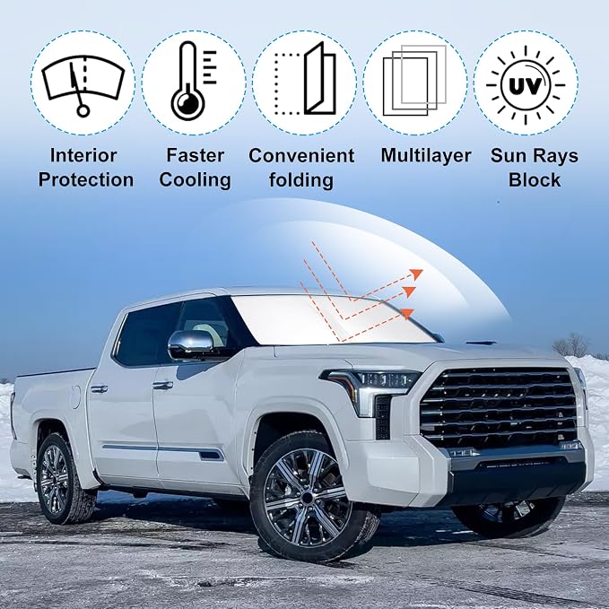 Windshield Sun Shade Sunshade for 2022-2025 2026 Toyota Tundra | Full covered for windshield, Foldable & Durable, Block UV Rays, Reduce Heat, Easy to install, Keeps Car Cooler - Image 2