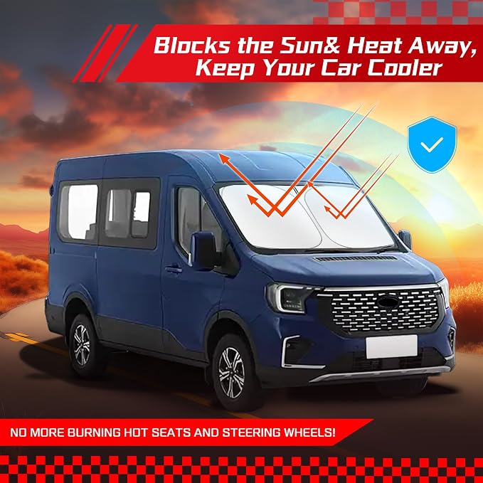 ARISMOTOR Windshield Sun Shade for Ford Transit 150 250 350 350HD 2015-2026 | Custom Fit, Foldable, Front Window Sunshade Sun Visor Protector, Block UV Rays, Keep Car Cooler - Image 7