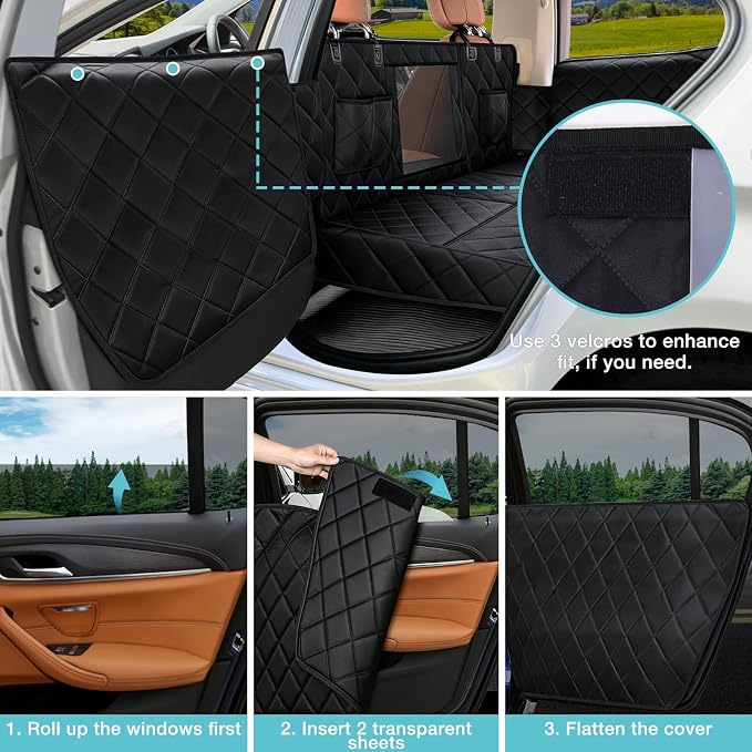 Waterproof XL Hard Bottom Car Seat Cover for Trucks with 2 Dog Seat Belts | For Large Trucks,Waterproof,Mesh Window,Zero Slide,Easy Removal & Storage,Heavy-Duty Oxford Fabric,Double-Stitched Seams - Image 7