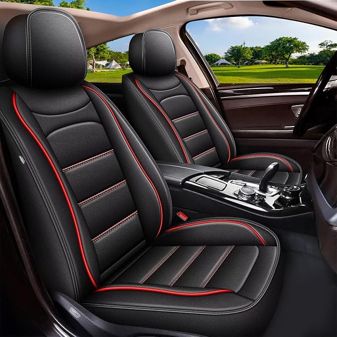 IKABEVEM Car Seat Covers Fit for Honda Insight 2010-2025 2026: Full Set Luxury Leather Automotive Seat Covers, Car Seat Protector(5 Seats, Black&Redline) by IKABEVEM
